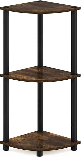 Furinno Turn-N-Tube 3-Tier Reversible Corner Display Rack Multipurpose Shelving Unit, Round, Amber Pine/Black