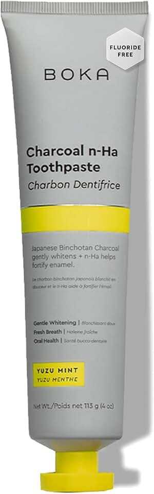 Boka Charcoal Fluoride Free Toothpaste Nano Hydroxyapatite, Helps Remineralize, Appropriate for Sensitive Teeth, Whitening - for Adult, Oral Care - Yuzu Mint Flavor, 4oz 1Pk - US Manufactured