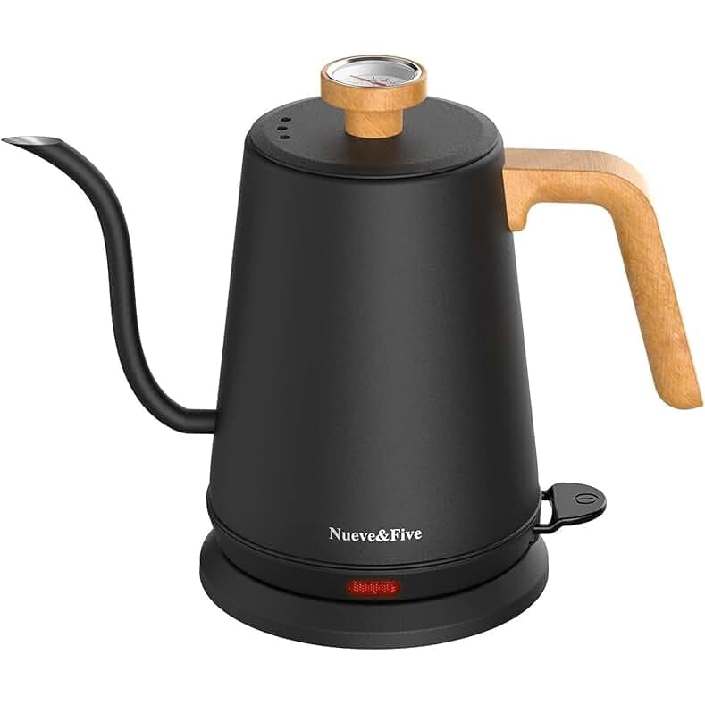 Gooseneck Electric Kettle with Thermometer， Black Electric Kettle 1L with Auto Shut-Off，1000W Hot Water Kettle of Stainless Steel， Pour Over Kettle for Coffee & Tea