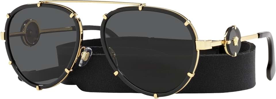 Versace VE 2232 143887 Black Metal Aviator Sunglasses Grey Lens
