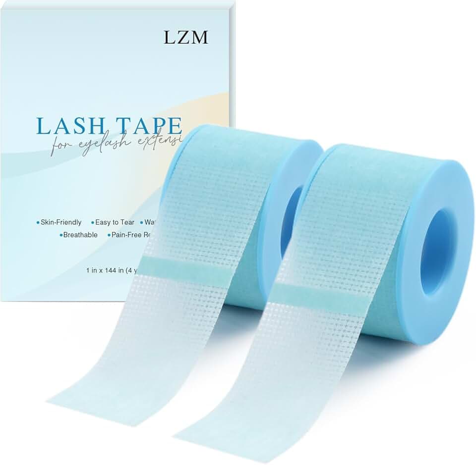 LZM Lash Tape for Eyelash Extensions,Silicone Gel Eyelash Tape for Lift/Make up, Latex Free Tape for Sensitive Skin Pain-Free Removal Breathable Lash Extensions Supplies(1in x 4yd, 2Rolls Blue)
