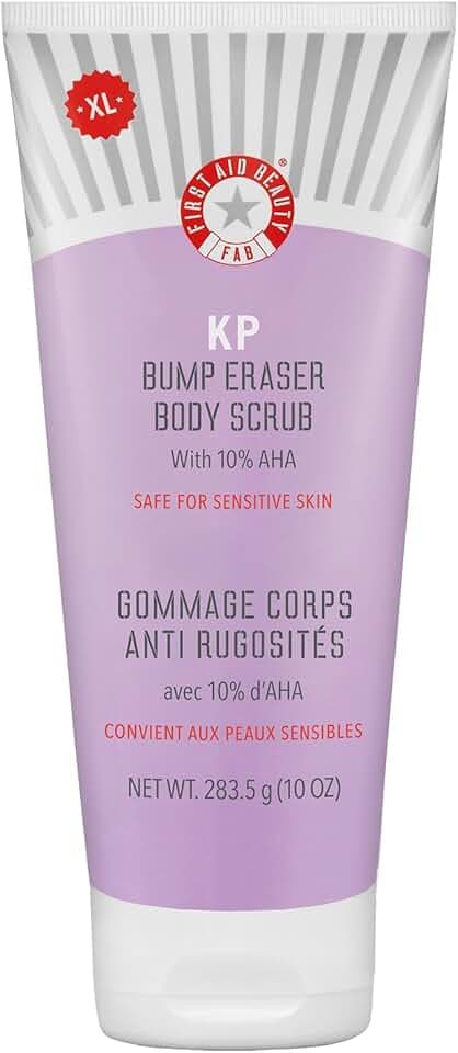 First Aid Beauty - KP Bump Eraser Body Scrub with 10% AHA, Keratosis Pilaris Skin Exfoliater with Glycolic and Lactic acids, Helps Reduce Chicken Skin Bumps, Safe for Sensitive Skin, 10 oz