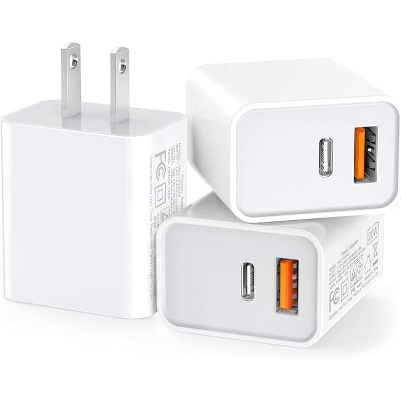 3 Pack USB C Wall Charger, 20W Durable Dual Port QC+PD 3.0 Power Adapter, Double Fast Plug Charging Block for iPhone 13/14/15/16/16 Pro/Pro Max/Plus, XS/XR/X, Watch Series 8/7 Cube，White