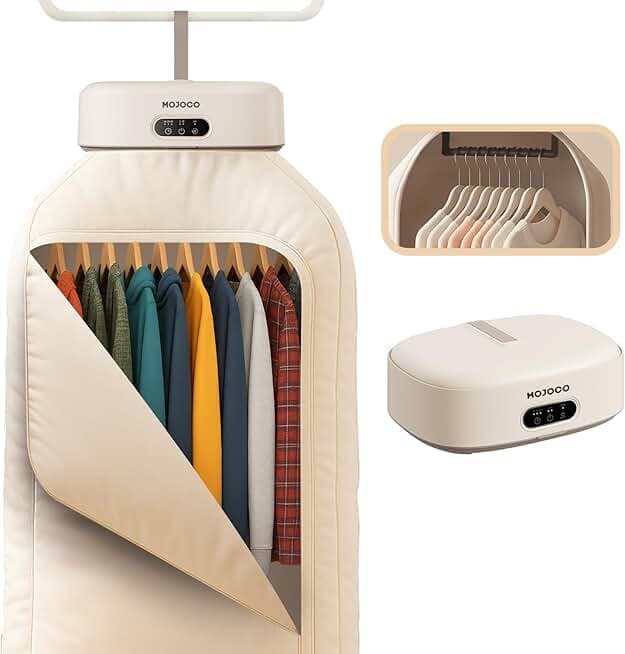 MOJOCO Portable Clothes Dryer - Mini/Compact Dryer for Apartment, RV, Travel - Small Quiet Fast-Drying Machine with Adjustable Timer & Wrinkle-Reducing Heat