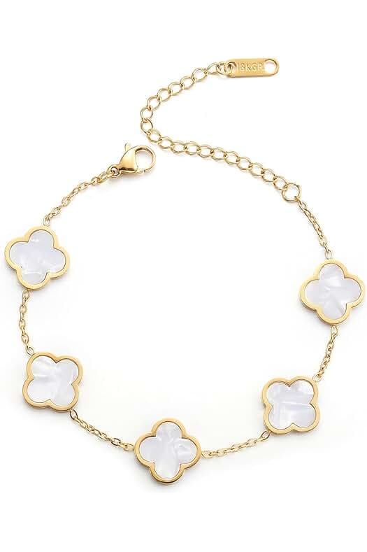 18K Gold Plated Clover Lucky Bracelet for Women White/Black/Red/Green Flower Four Leaf Link Bracelets Trendy Jewelry Gifts for Women