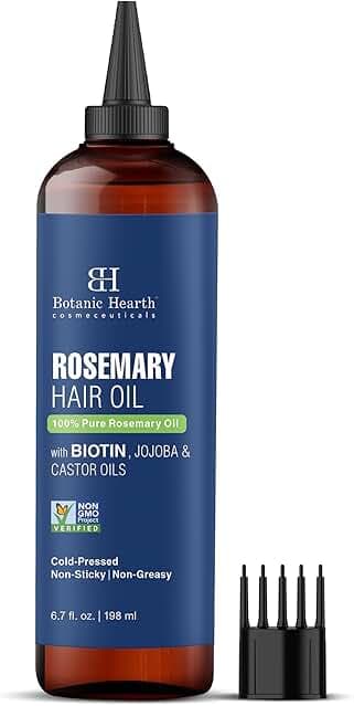 Botanic Hearth 100% Pure Rosemary Oil For Hair Growth (6.7 fl oz)| Infused with Biotin, Jojoba & Castor Oil | Hair Oil Repairs Dry Damaged Hair, Strengthening, Healthier Hair- Hair Tonic
