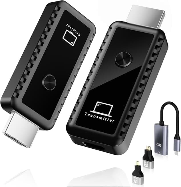 Wireless HDMI Transmitter and Receiver 4K, 2.4/5GHz 1080P Portable Wireless HDMI Extender Kit Adapter for Streaming Video and Audio to Monitor from PC/TV Box/Projector, 100ft Dual Band Smart Handovers
