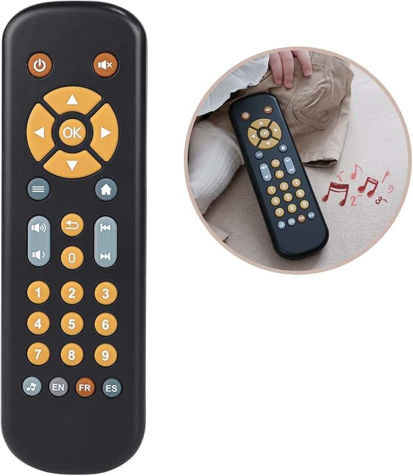 Nueplay Baby TV Remote Control Toy with Light and Sound, Toddler Realistic Controller with 3 Languages, Early Educational Learning Musical Toys, Preschool Infant Boys Girls 6, 12, 18 Months, Black