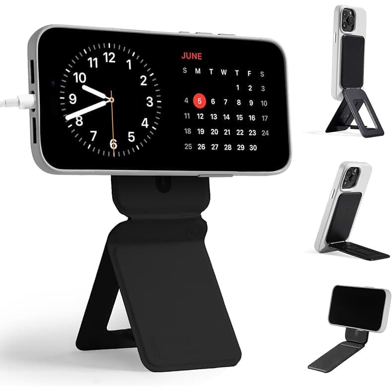 MOFT Phone Tripod Stand Selfie Stick for iPhone, Multi-Angles iPhone Stand, Lightweight & Portable Phone Holder, Strong Magnets, MOVAS Vegan Leather, Travel Essentials, Jet Black (Without Card Slot)