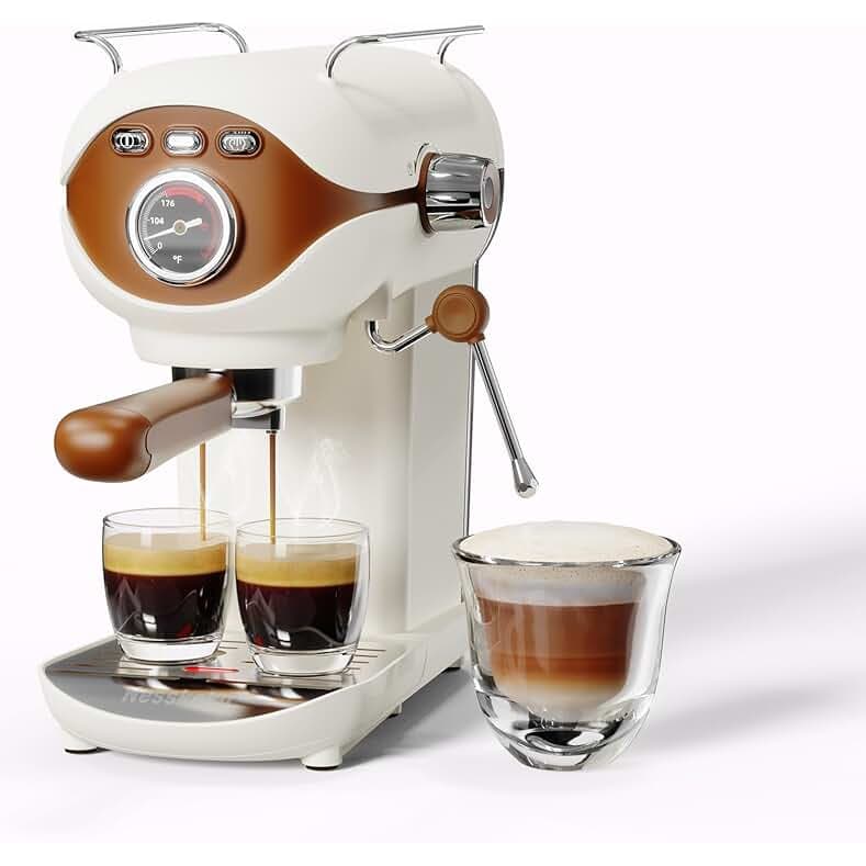 20 Bar Semi-Automatic Espresso Machine, Compact Espresso Coffee Machine with Stainless Steel Milk Frother for Latte, Cappuccino, White