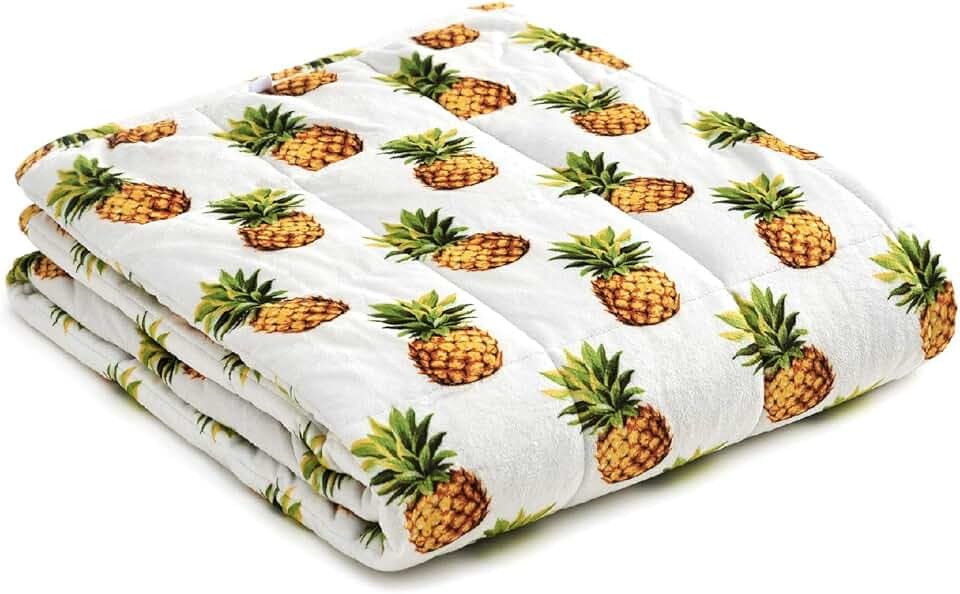 YnM Fuzzy Weighted Blanket | 15lbs, 48''x 72'', Suit for One Person(~140lbs) | Ultra-Soft Material with Glass Beads, Pineapple Print