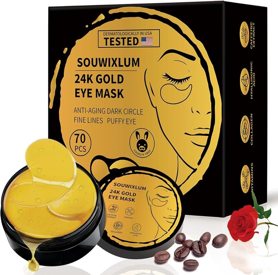 Under Eye Patches For Puffy Eyes 70PCS, 24K Gold Eye Mask For Dark Circles and Puffiness, Under Eye Mask Patches Skincare, Eye Gel Pads, Eye Patches For Wrinkles, Puffy Eyes Bags Treatment Women Men