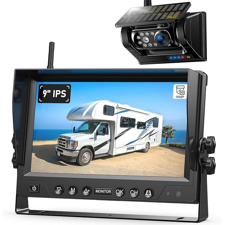 9 Inch Magnetic Solar Wireless Backup Camera System, 9600mAh Solar Rechargeable RV Backup Camera Wireless with HD1080P 9" Loop Recording Monitor for Trailer RV Trucks, BL901