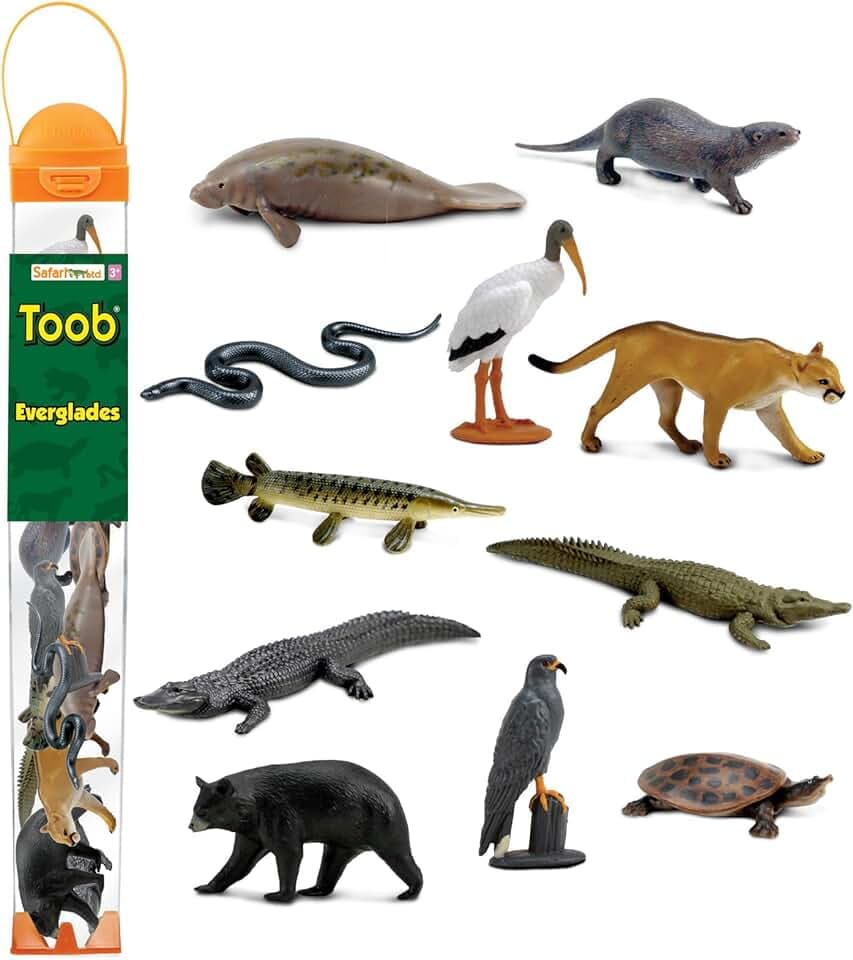 Safari Ltd. Everglades TOOB - 11 Mini Figurines: Manatee, Alligator, Turtle & More - Educational Toy Set for Boys, Girls & Kids Ages 3+