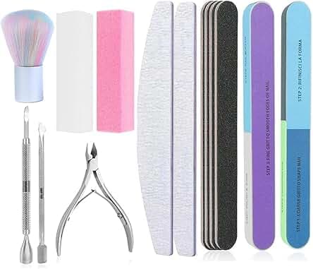Nail Care Tool Kit, 14 Pcs Nail File Set Buffer Block Sponge Polished, Cuticle Nipper and Pusher for Dead Skin Nail Brush Nail Tools Nail Trimming Manicure Tools