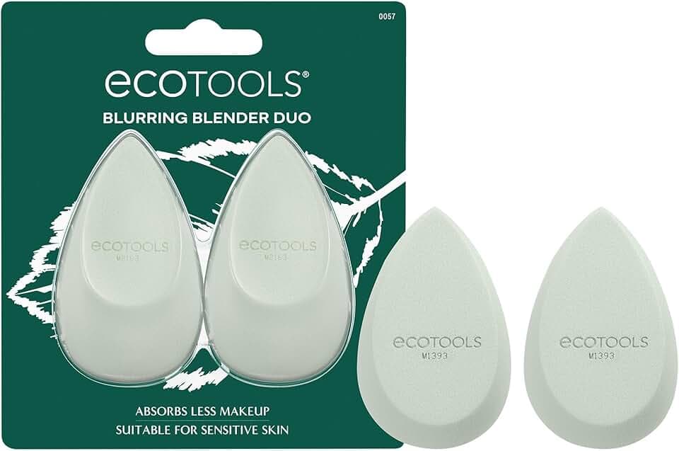 EcoTools Blurring Blender Makeup Sponge Duo, Makeup Blender Sponge For Blurred Skin, For Liquid & Cream Foundation, Cloud Coverage Memory Foam, Eco Friendly & Latex Free, Cruelty-Free & Vegan, 2 Count