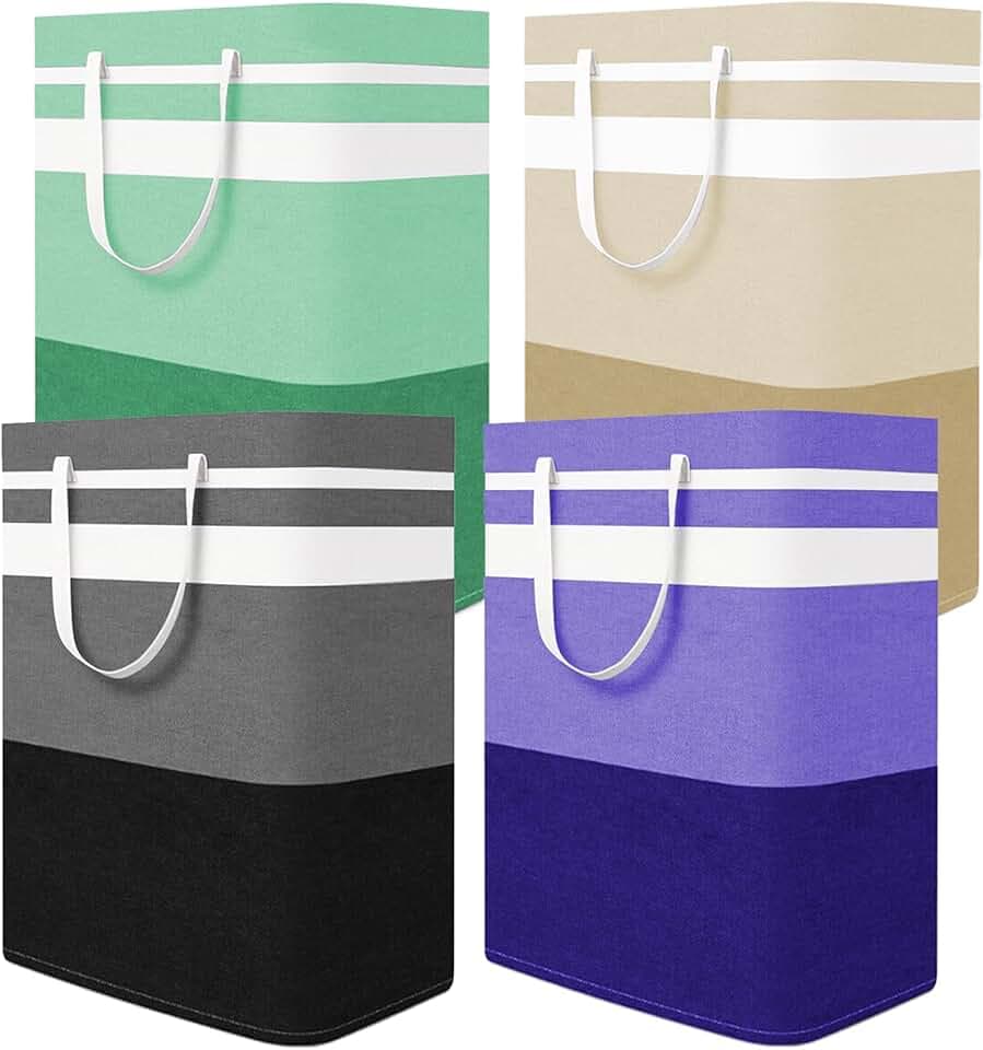 4-Pack Foldable Laundry Basket,Large Laundry Baskets with Handles,Waterproof Laundry Hamper,Collapsible Laundry Hampers for Clothes Organizer 80L (4P Colors)