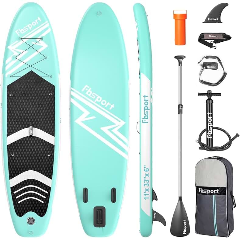 FBSPORT 11' Premium Stand Up Paddle Board, Yoga Board with Durable SUP Accessories & Carry Bag | Wide Stance, Surf Control, Non-Slip Deck, Leash, Paddle and Pump for Youth & Adult
