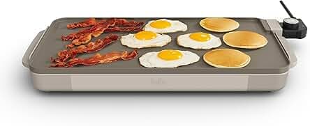 bella 10" x 20" Electric Griddle with EverGood™ Ceramic Nonstick Coating, Removable Temperature Probe, Dishwasher-Safe Drip Tray & Cool Touch Handles, Cook up to 10 Eggs, 1500 Watt, Oatmilk
