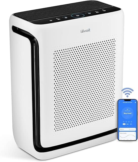 LEVOIT Air Purifiers for Home Large Room Up to 1878 Ft² with Washable Pre-Filter, AHAM VERIFIDE, Air Quality Monitor, HEPA Sleep Mode for Allergies, Pet Hair in Bedroom, Vital 200S-P, White