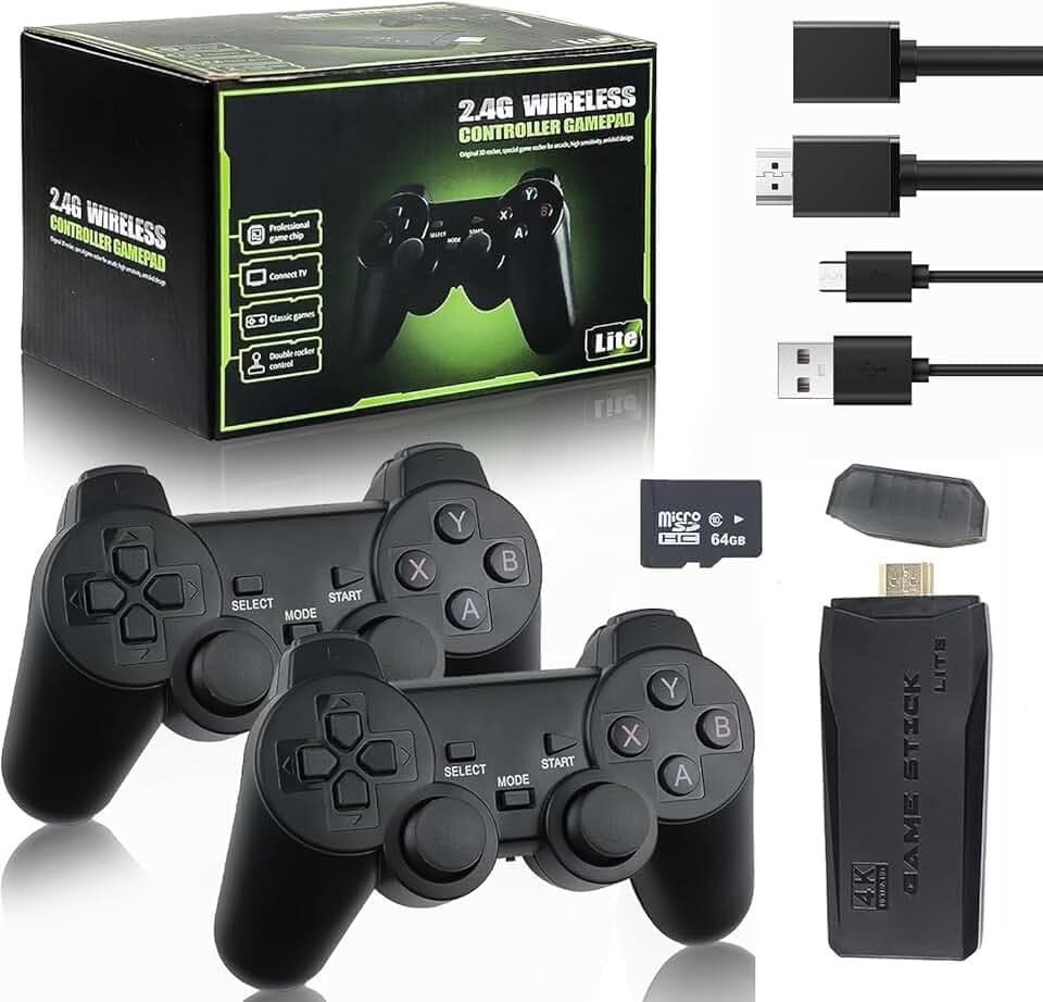 New Retro Gaming Console & Game Stick Pro - 40,000+ Classic Video Games, 23 Emulators, Dual Wireless Controllers, 4K HDMI Output, Plug & Play, Compatible with TV, PC, Projector, 64GB