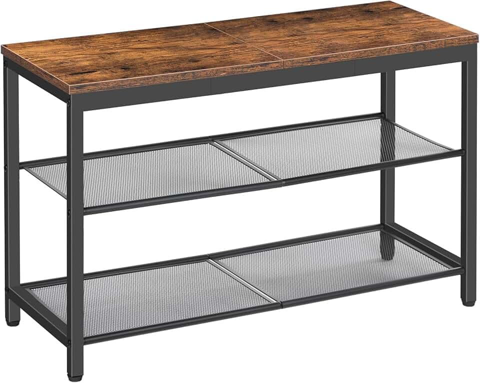 HOOBRO Shoe Bench, 3-Tier Shoe Rack, Industrial Shoe Organizer Storage Bench, 29.5 inches Entry Bench with Mesh Shelves, for Entryway, Living Room, Hallway, Easy Assembly, Rustic Brown BF75HX01