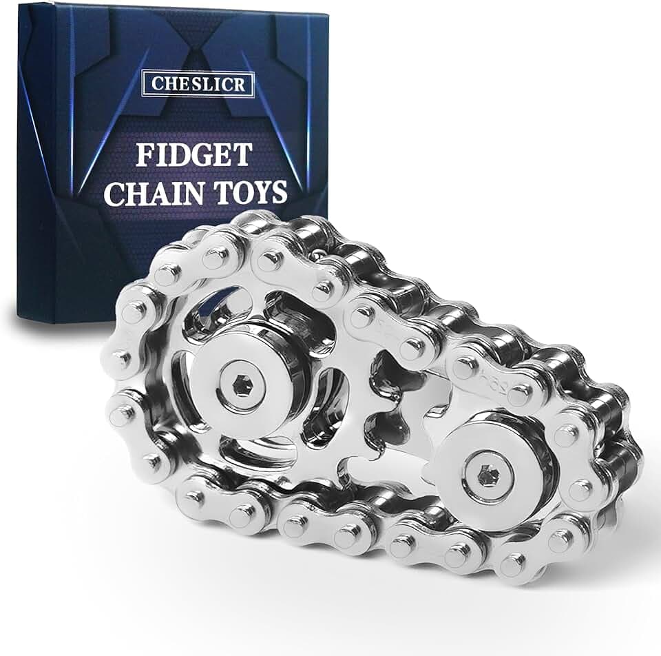 Fidget Spinners Toys for Adults Metal Figette Bike Chain Pain Stim Fidgets Toy for Teens ADHD Cool Gadgets Desk Offices Gift Anxiety Relief Items Stress Tool Sensory Spiky Toy for Autism