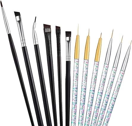 12 Pieces Eyeliner Brushes Set, Slanted Makeup Gel Eyeliner Brush Line Fine Bent Eyeliner Brush Pointed Round Makeup Brush Angled Eyeliner Makeup Tool for Girls Women Cosmetic Applicators