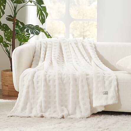 Cozy Bliss Ultra Soft Waffle Blanket - Lightweight Cozy Blankets Gift for Women,Cute Checkered Throws Blanket for Bed, Couch and Sofa,Ivory,50x60 Inches