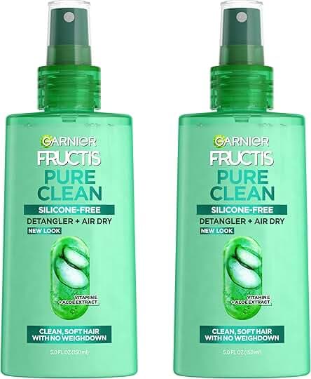 Garnier Fructis Pure Clean Detangler + Air Dry Spray, 5.0 Fl Oz, 2 Count (Packaging May Vary)