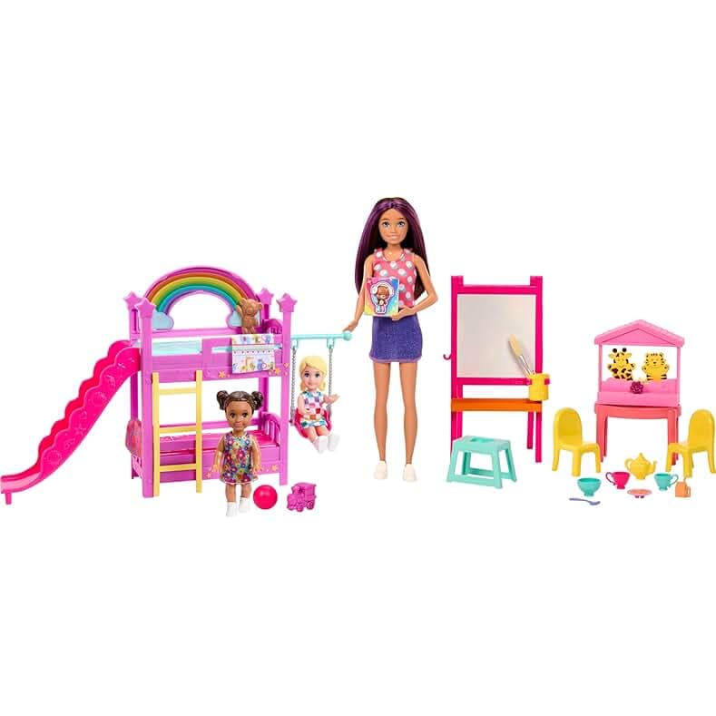 Barbie Skipper First Jobs Daycare Playset, 3 Dolls, Furniture & 15+ Accessories, Includes Bunkbeds & Color-Change Easel
