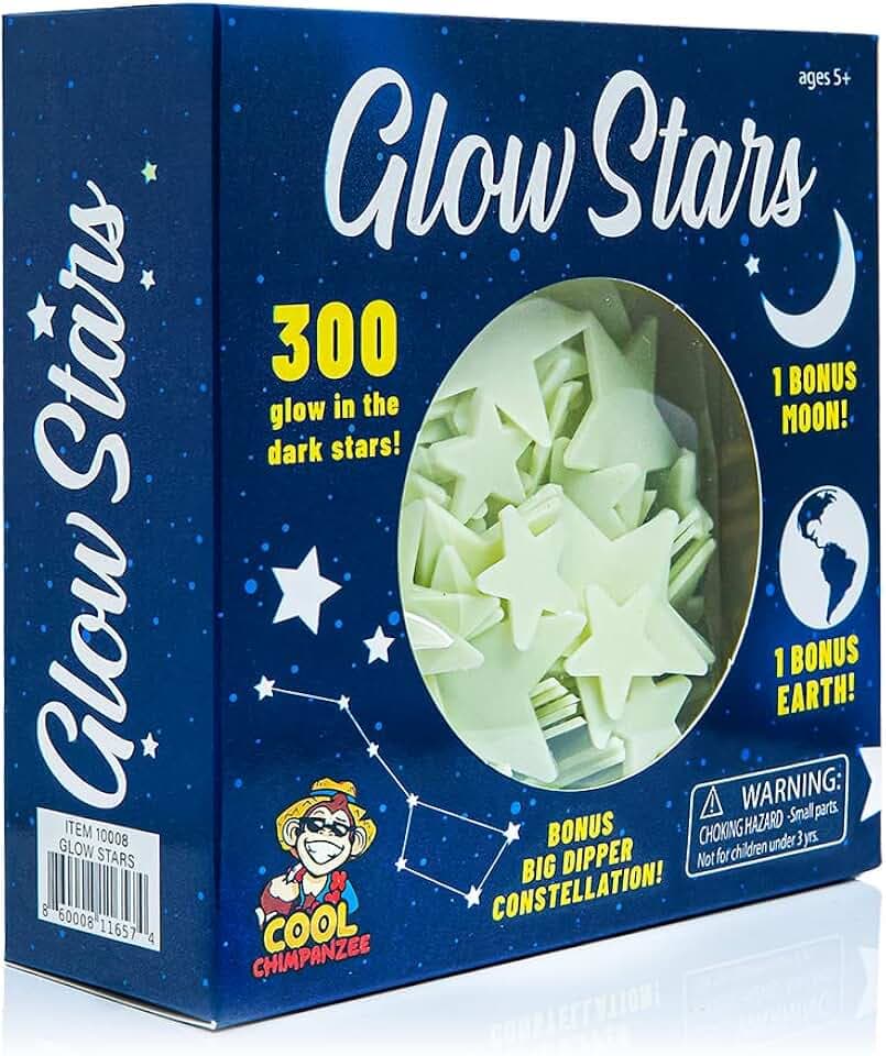 300 Count Glow Stars; Glow in The Dark Stars for Ceiling, Ceiling Stars, Glowing Stars for Ceiling Include Bonus Moon, Earth & Big Dipper Constellation (300 Stars)