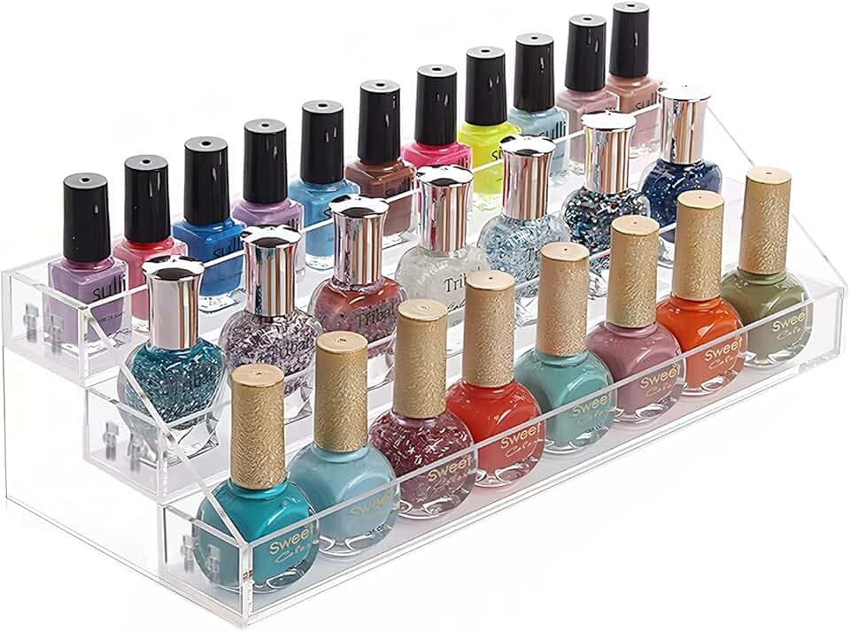 MineSign Nail Polish Holder Organizer Clear Acrylic Nail Polish Tray Fingernail Polish Display case 3 layers Essential Oils Holder Makeup Organizer