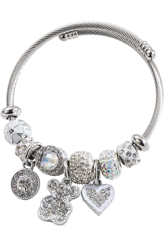 Women Bracelets Charm Bracelet for Women Silver Charm Link Birthday Anniversary Jewelry Titanium Steel Bracelet Gifts for Women Adjustable Beaded Pendant Adjustable Bracelet