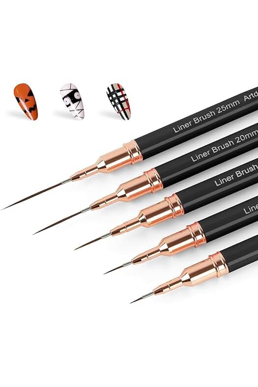 Artdone Metallic Nail Art Pens, Liner Brushes Set, 5PCS Black Color Nail Tools For Long Lines, Thin Details, Fine Drawing, Liner Brush UV Gel Polish Painting Nail Design Sizes 5/8/12/20/25mm