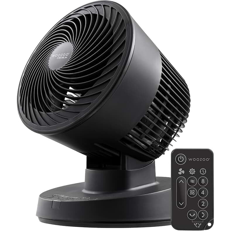 IRIS USA WOOZOO Air Circulator Fan with Remote, Oscillating, 3 Speeds, 56ft Max Air Distance, Adjustable Tilt, Quiet Motor, Small Fan for Bedroom, Office, Dorm, Black
