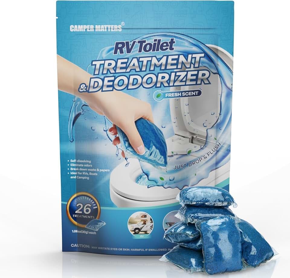26 Packs RV Toilet Treatments, Holding Tank Deodorizers for RV/Marine Portable Camping Toilet Eliminating Odors and Breaking Down Waste Papers Fresh Scent