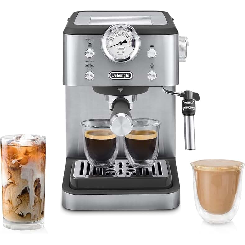 De’Longhi Linea Classic Espresso Machine with Milk Frother, 15-Bar Pump & Temperature Control - Barista Coffee Maker Kit for Espresso, Latte, Cappuccino & Iced Coffee - Italian Stainless Steel Design