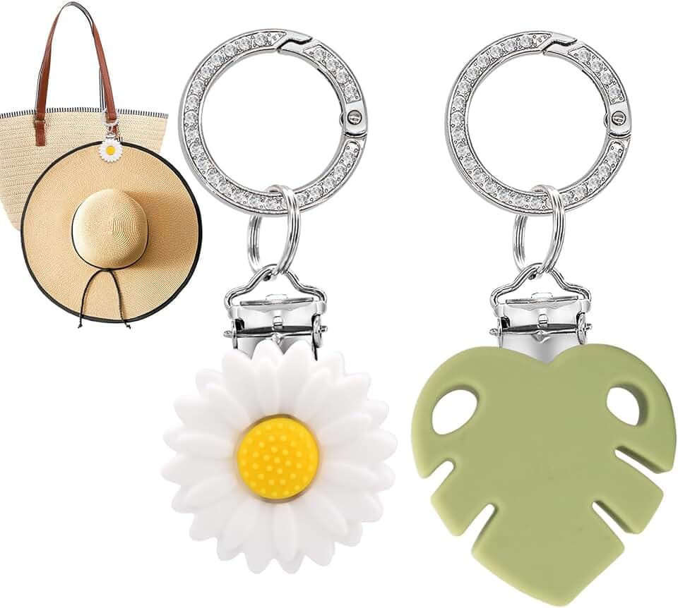 2Pcs Hat Clips for Travel on Bag, Silicone Sunhat Carrier for Backpack, Luggage, Bogg Bags, Protect Hat from Falling, Travel Gift for Woman (White&Green)