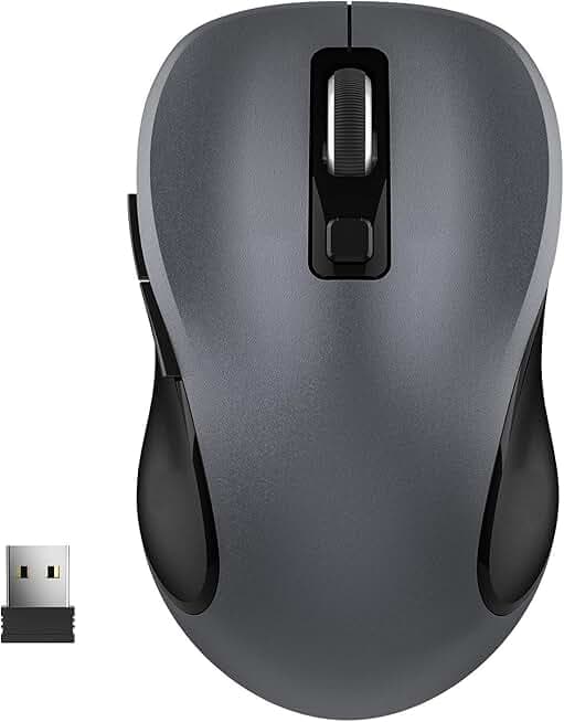 WisFox 2.4G Wireless Mouse for Laptop, Ergonomic Computer Mouse with USB Receiver and Type-C Adapter, 3 Adjustable Levels DPI, 6 Button Cordless Wireless Mice (Grey)