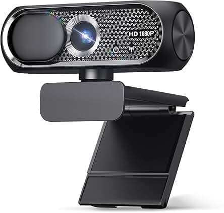 1080P HD Webcam with Microphone, Noise Cancellation, Privacy Cover, Wide-Angle Lens, Auto Light Correction, Plug & Play USB Webcam for Laptop, Desktop, PC, Mac, Zoom, Skype, Streaming (Black)