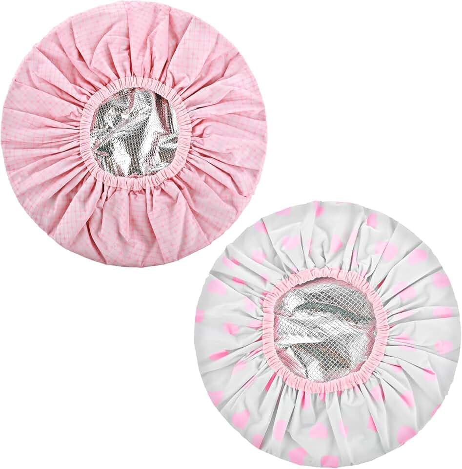 2 Pcs Pink Series Deep Conditioning Hot Oil Hair Treatment Caps - Waterproof, Double Layer, Reusable Shower & Steam Caps