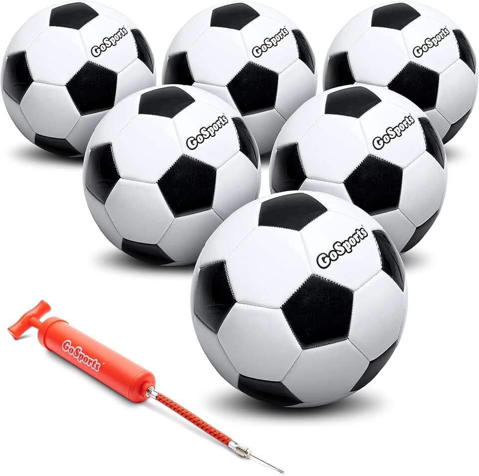 GoSports Classic Black and White Soccer Balls - Single or 6 Pack - Sizes 3, 4, 5 with Ball Pump