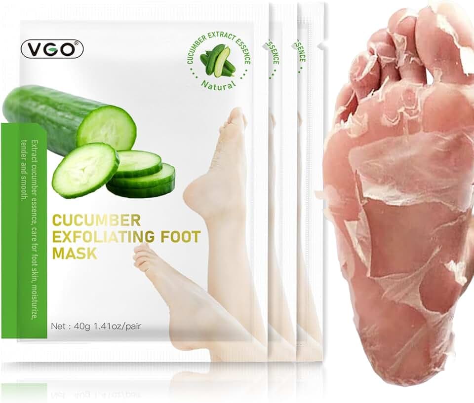VGO 3 Pack Foot Peeling Mask, Natural Exfoliating Foot Mask, Dead Skin Callus Remover Repair Heels, Smooth Touch Feet, Hydrating Foot Care for Dry Cracked Feet