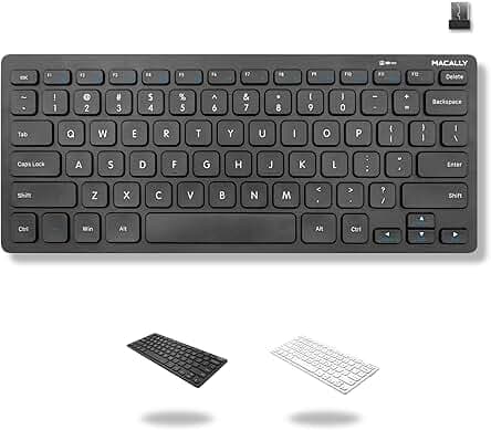 Macally Mini Compact Keyboard - Wireless Keyboards for Desktop PC, Surface, Chromebook, Notebook, Laptop Keyboard, Slim Key Board with 2.4G Wireless USB - Small Keyboard for Travel (Black)