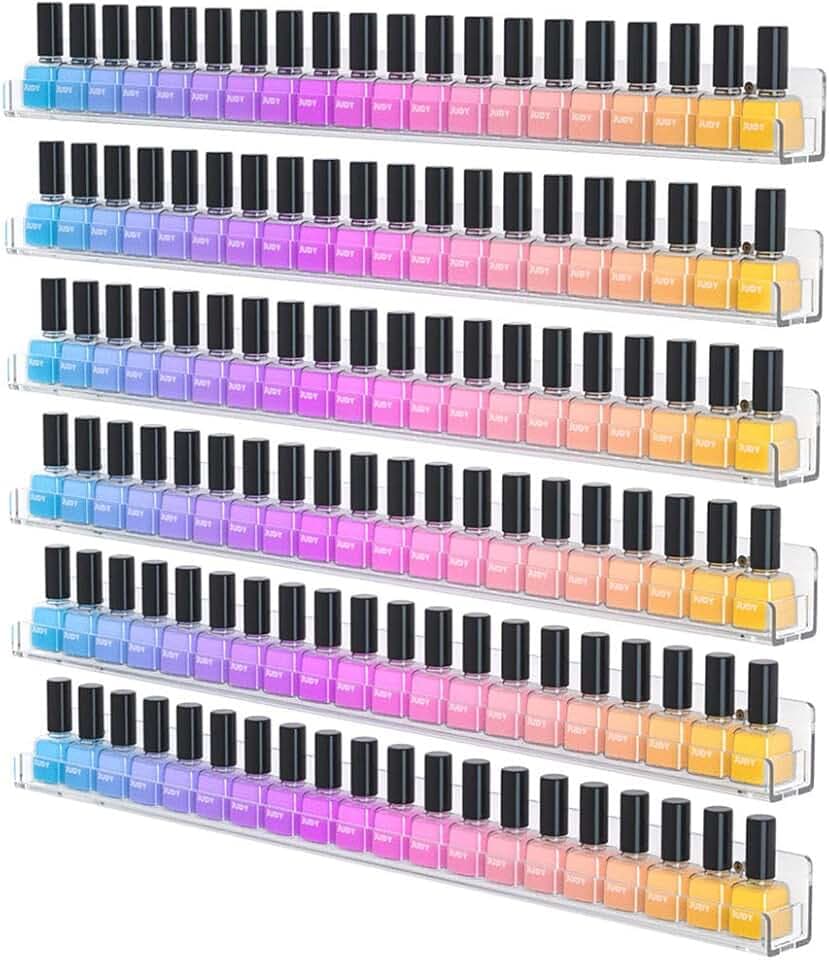 NIUBEE 24 Inches Nail Polish Rack Wall Mounted Shelf with Removable Anti-slip End Inserts, Clear Acrylic Nail Polish Organizer Display 150 Bottles