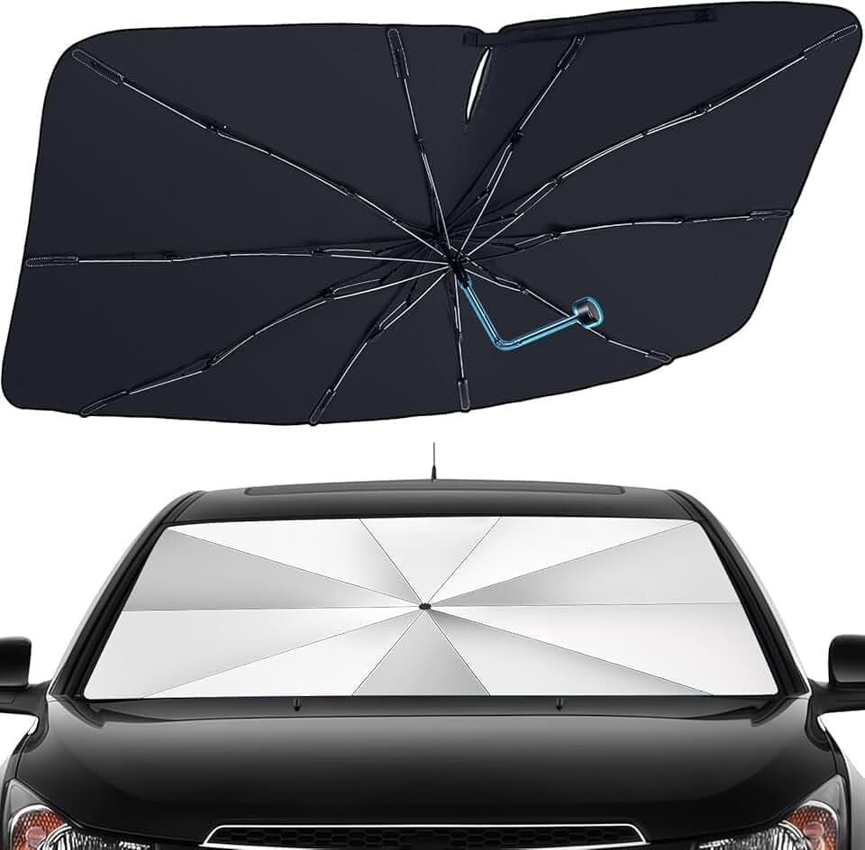 Windshield Sun Shade Umbrella - Foldable Car Window Shades, Reflective Car Sun Shade Windshield, Front Sun Shade for Cars Windshield for Hatchback, Truck, SUV, MPV (55"x31.5")