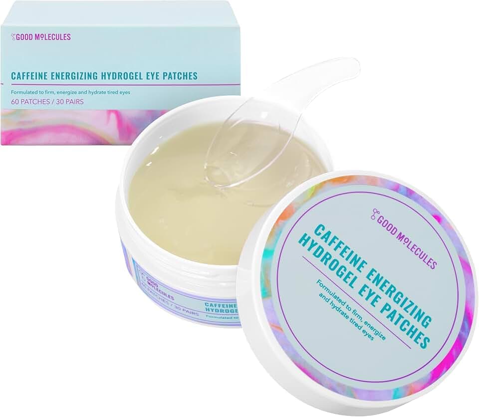 Good Molecules Caffeine Energizing Hydrogel Eye Patches - Eye Mask with Hyaluronic Acid Hydrate and Reduce Puffiness - Pack of 30, Skincare for Face