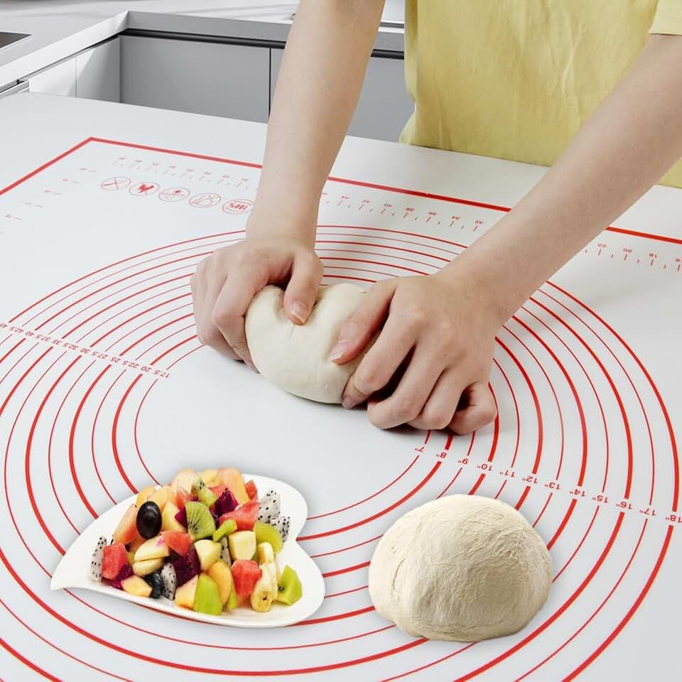 Extra Large Dough Mat Silicone Baking Mats for Rolling Pastry Kneading Sheet Silicone Sheet for Kitchen Counter Red 32x24"