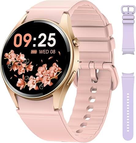 Smart Watches for Women, Fitness Watch for Women with Sleep/SpO2/Activity/Heart Rate Monitor, Smart Watch for Android iPhone with Calls/Messages/Female Cycle, 120+ Sport Modes, 400+ Dials, 2 Bands